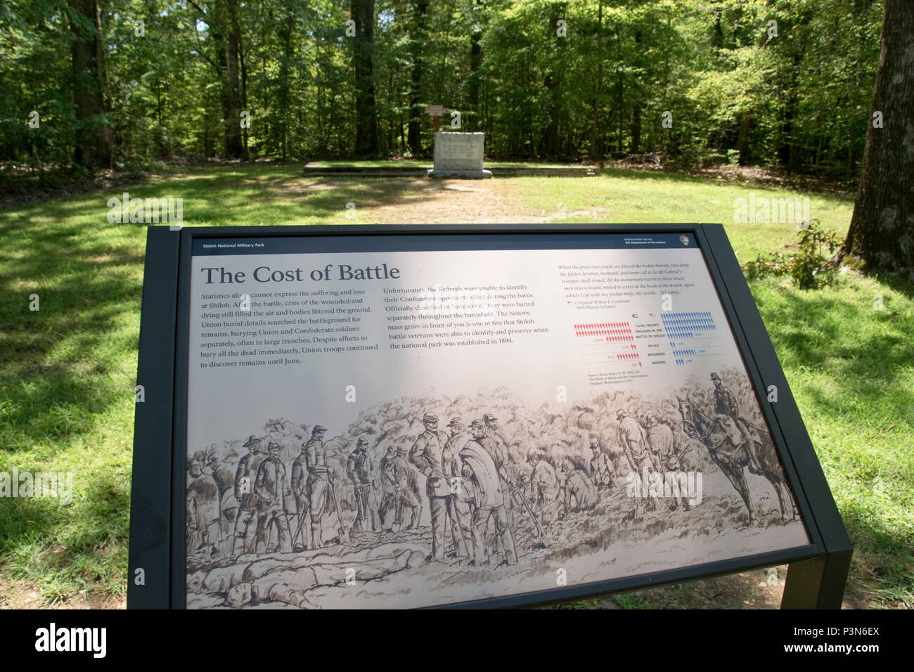 Una massa tomba di ignoti soldati confederati dal 1862 battaglia di Shiloh, Shiloh Nat. Military Park, Tennessee. Foto Stock