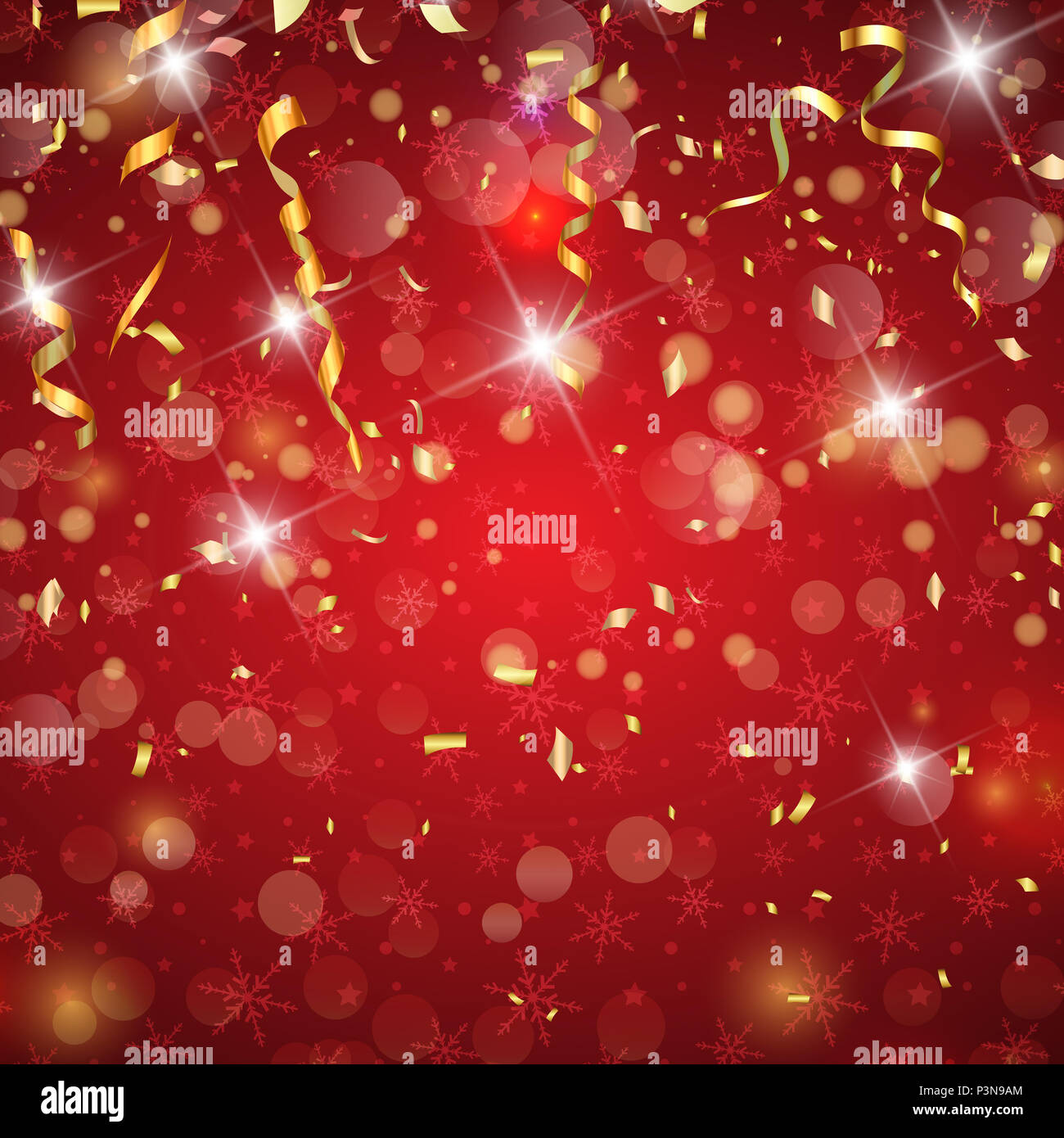 Sfondo di natale con oro coriandoli e stelle filanti Foto stock - Alamy