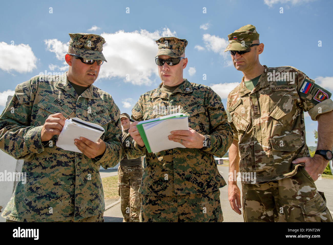 Otto la NATO e i paesi partner hanno gareggiato insieme con vari ostacoli e sfide durante l'esercizio Platinum Lion 16-4 a bordo di Novo Selo Area Formazione, Bulgaria, 13 luglio 2016. Questo multi-nazionale esercizio riunisce otto la NATO e i paesi partner per un'esercitazione a fuoco e squad concorsi volti a rafforzare la difesa regionale in Europa Orientale. (U.S. Marine Corps foto di Cpl. Kelly L. Street, 2D MARDIV COMCAM/rilasciato) Foto Stock