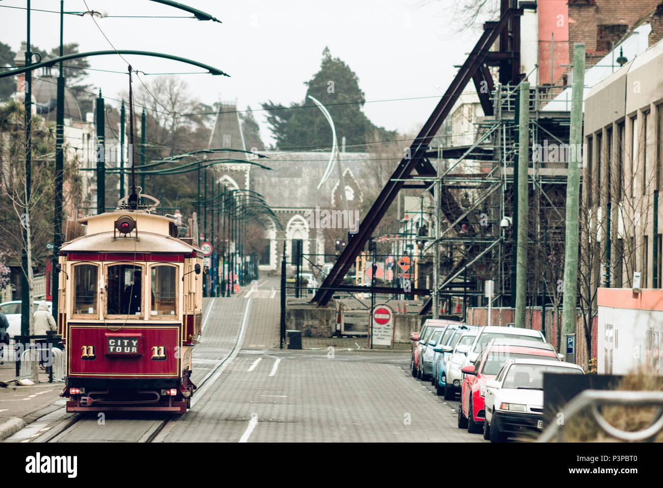 Christchurch, Nuova Zelanda - 25 August 2016: Downtown, Christchurch Tram offre un'esperienza unica che unisce storia e visite turistiche. Foto Stock