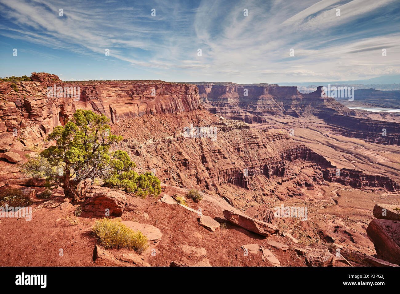 Vintage nei toni del pittoresco paesaggio nel Dead Horse Point State Park, Utah, Stati Uniti d'America. Foto Stock