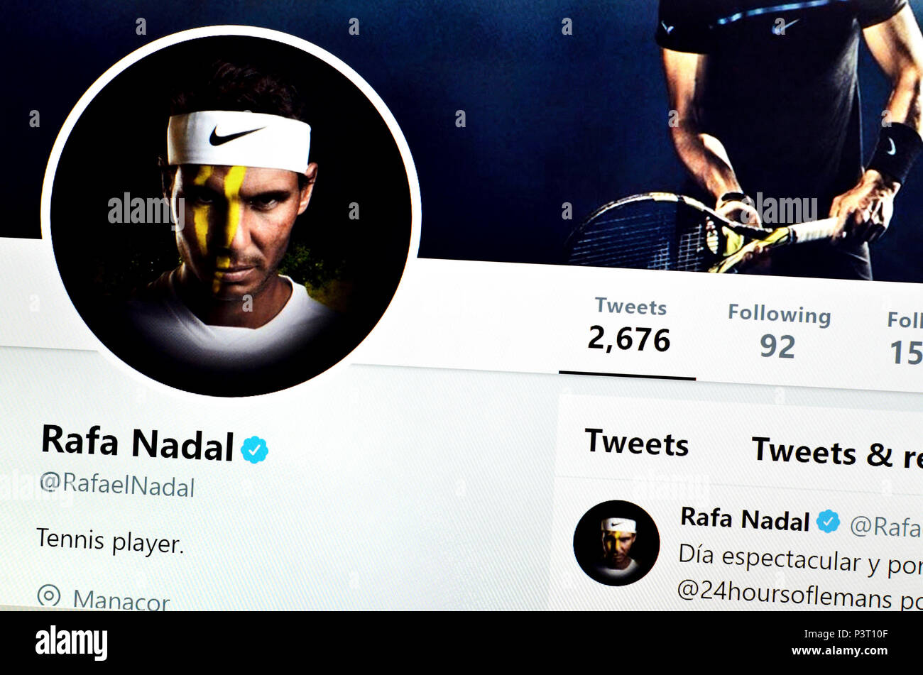 Rafa () Rafael Nadal pagina su Twitter (2018) Foto Stock