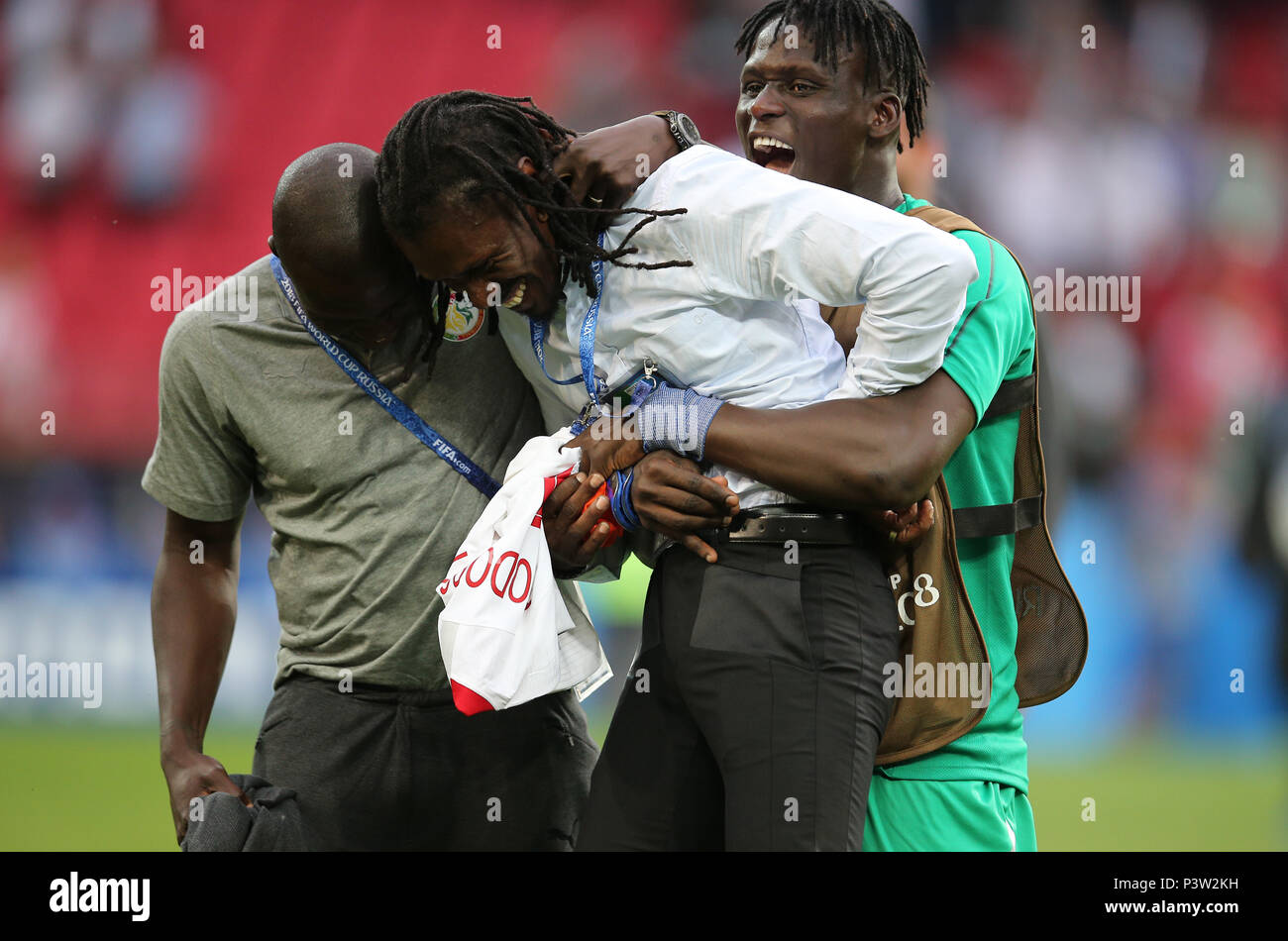 Mosca, Russia. Xix Jun, 2018. Aliou Cisse celebra la vittoria nella Coppa del Mondo FIFA Russia 2018, gruppo H, la partita di calcio tra la Polonia v SENEGAL in Spartak Stadium di Mosca. Credit: Indipendente Photo Agency Srl/Alamy Live News Foto Stock