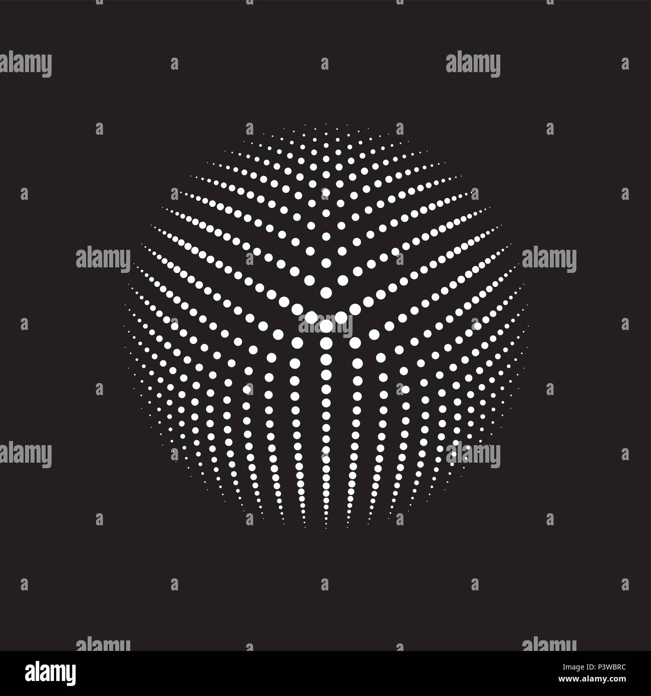 Monocromatico circolare modello a punti vettore con 3 asse radiale linee, punti disposti in un geometic matematica del modello per il design creativo coperchio, poster Illustrazione Vettoriale