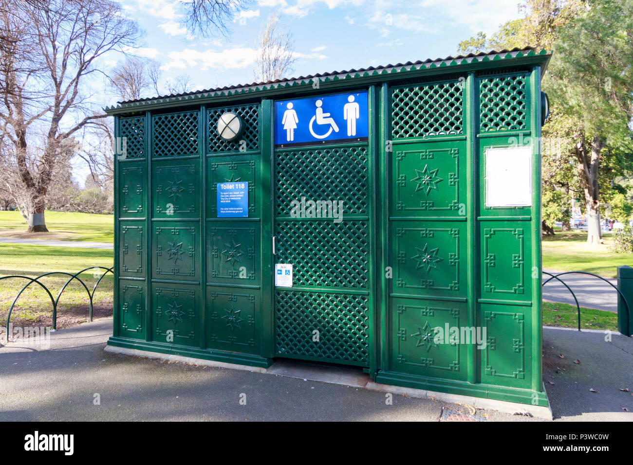 118, Australia, Dipartimento di Sanità, i Giardini Fitzroy, Melbourne, National Public Toilet, Victoria Foto Stock