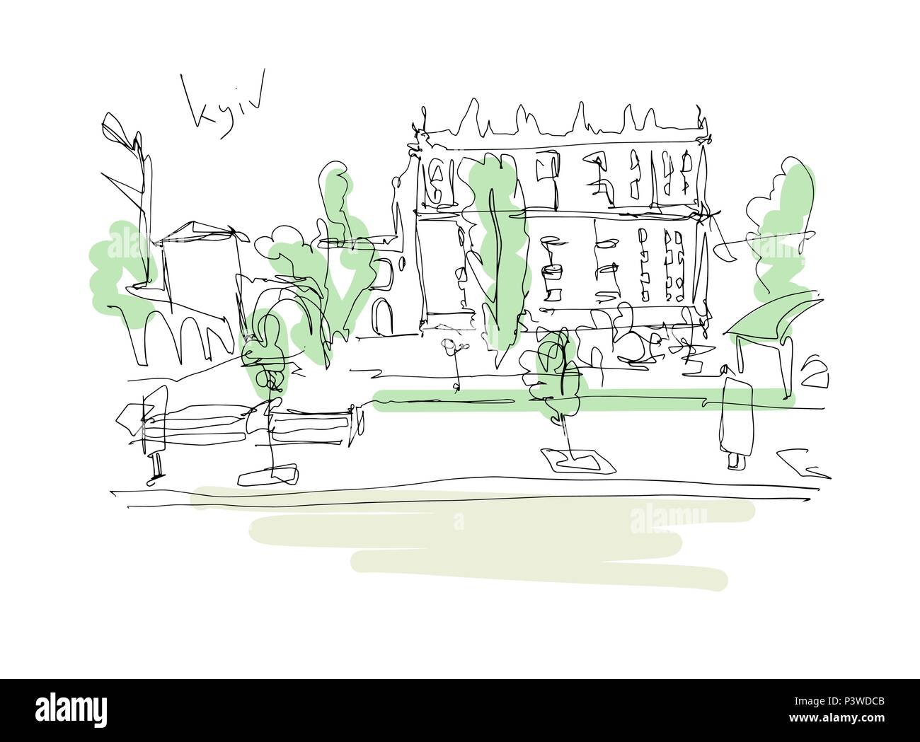 Digitale disegno minimalista di Kyiv paesaggio Illustrazione Vettoriale