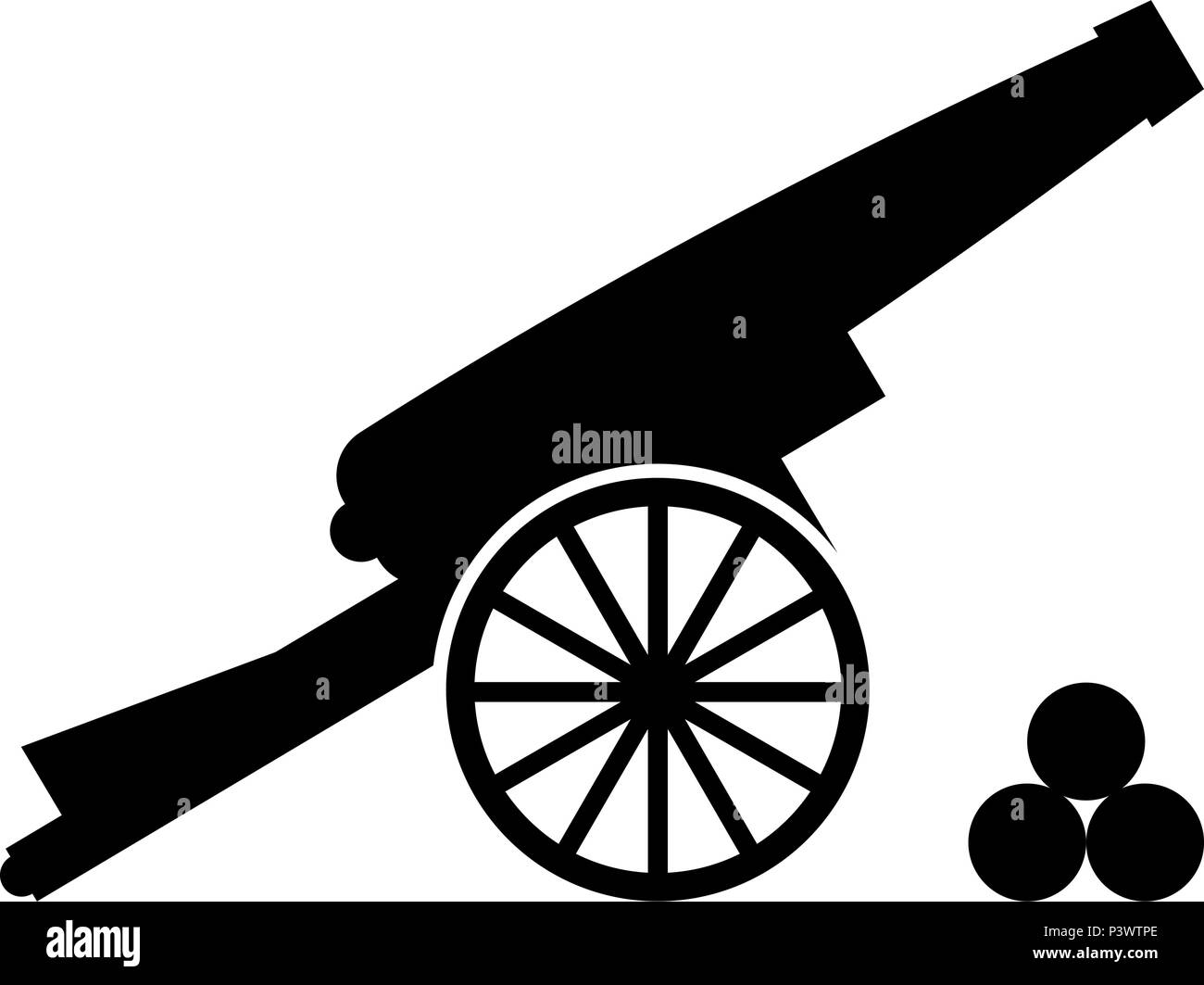 Medievale di sparo del cannone anime icona colore nero vettore I stile piatto semplice immagine Illustrazione Vettoriale