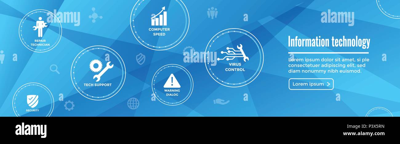 Information technology Web Banner di intestazione w chiave, Repairman, icone del computer, ecc. Illustrazione Vettoriale