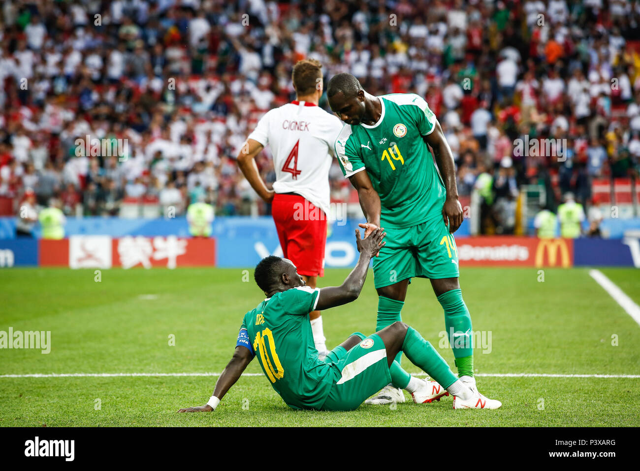 Durante il confronto tra la Polonia e il Senegal, validi per il primo turno del gruppo H del 2018 Coppa del mondo, tenutasi presso la Spartak Stadium. Punteggio finale, il Senegal ha ottenuto 2 mentre la Polonia ha ottenuto 1. (Foto di Thiago Bernardes / Pacific Stampa) Foto Stock