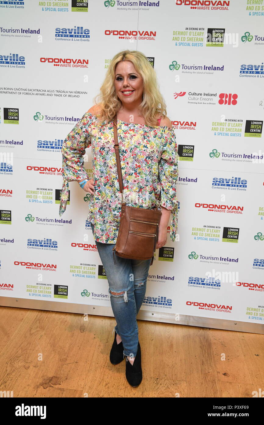 Roisin Conaty arriva per una serata con Dermot o Leary al London Irish Centre di Camden Square, Londra. Foto Stock