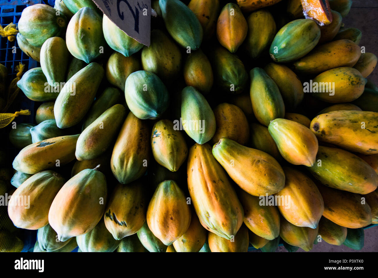 Mam'o, papaia, ababaia, Carica papaya, duranti feira de Produtos regionais em Iranduba/AM. Foto Stock