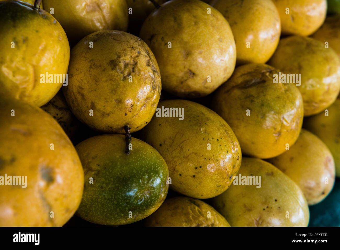 Maracujá (Passiflora edulis) duranti feira de Produtos regionais em Iranduba/AM. Foto Stock