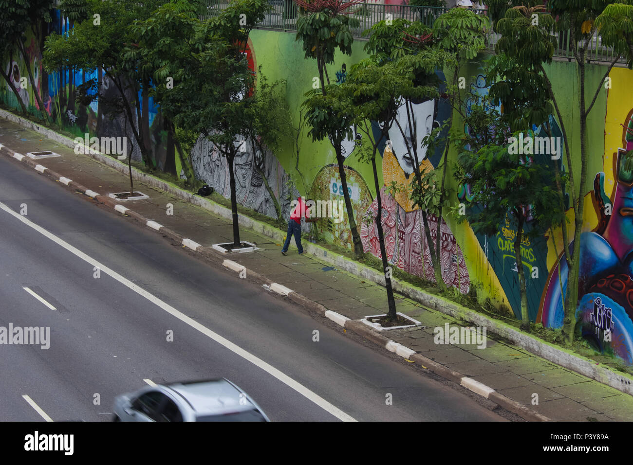 Avenida 23 de Maio no Ibirapuera com diversos grafites. Foto Stock