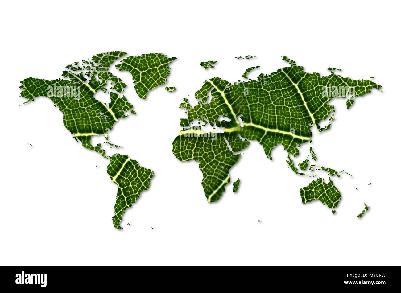 Eco Mappa mondo fatto di foglie verdi Mappa foglia verde ambientale il concetto di conservazione Foto Stock