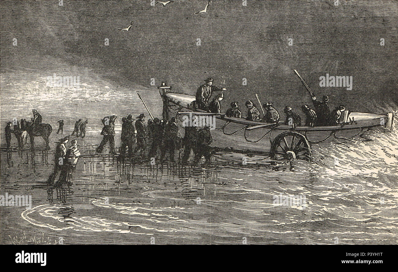 Premendo off egli scialuppa di salvataggio, secolo XIX illustrazione Foto Stock