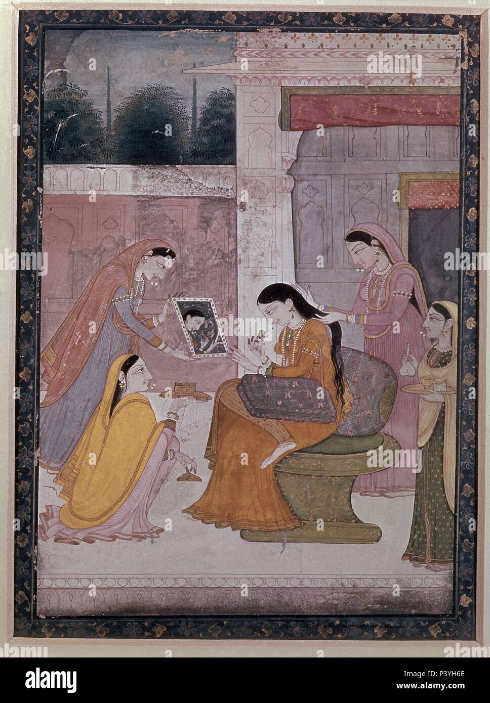 PINTURA INDIA DE ASEO FEMENINO. Autore: KANGRA. Posizione: Victoria and Albert Museum di Londra, Inghilterra. Foto Stock