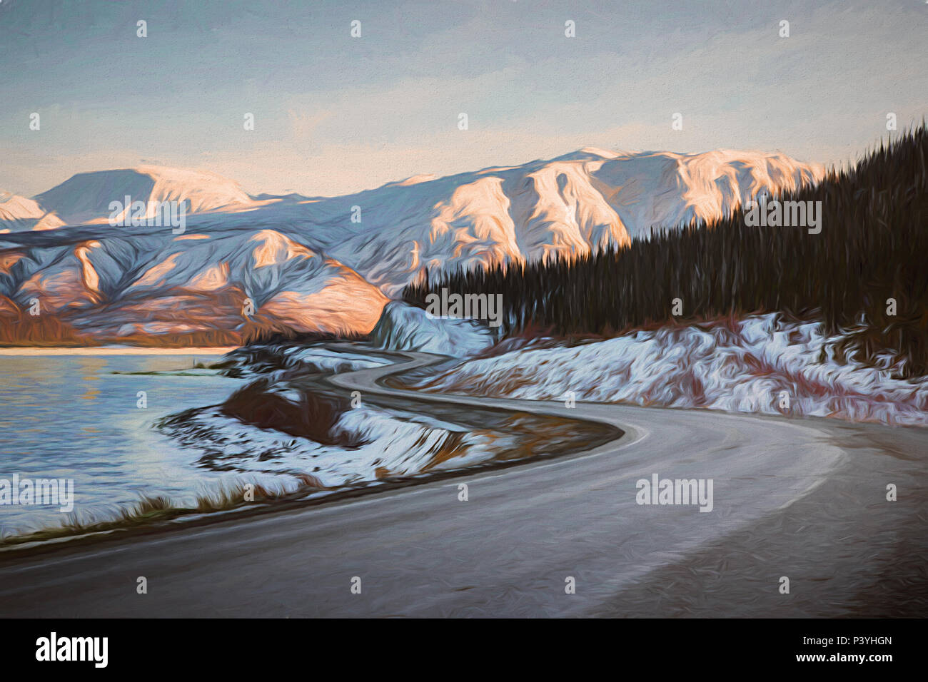Strada solitaria tortuosa Yukon Canada Foto Stock