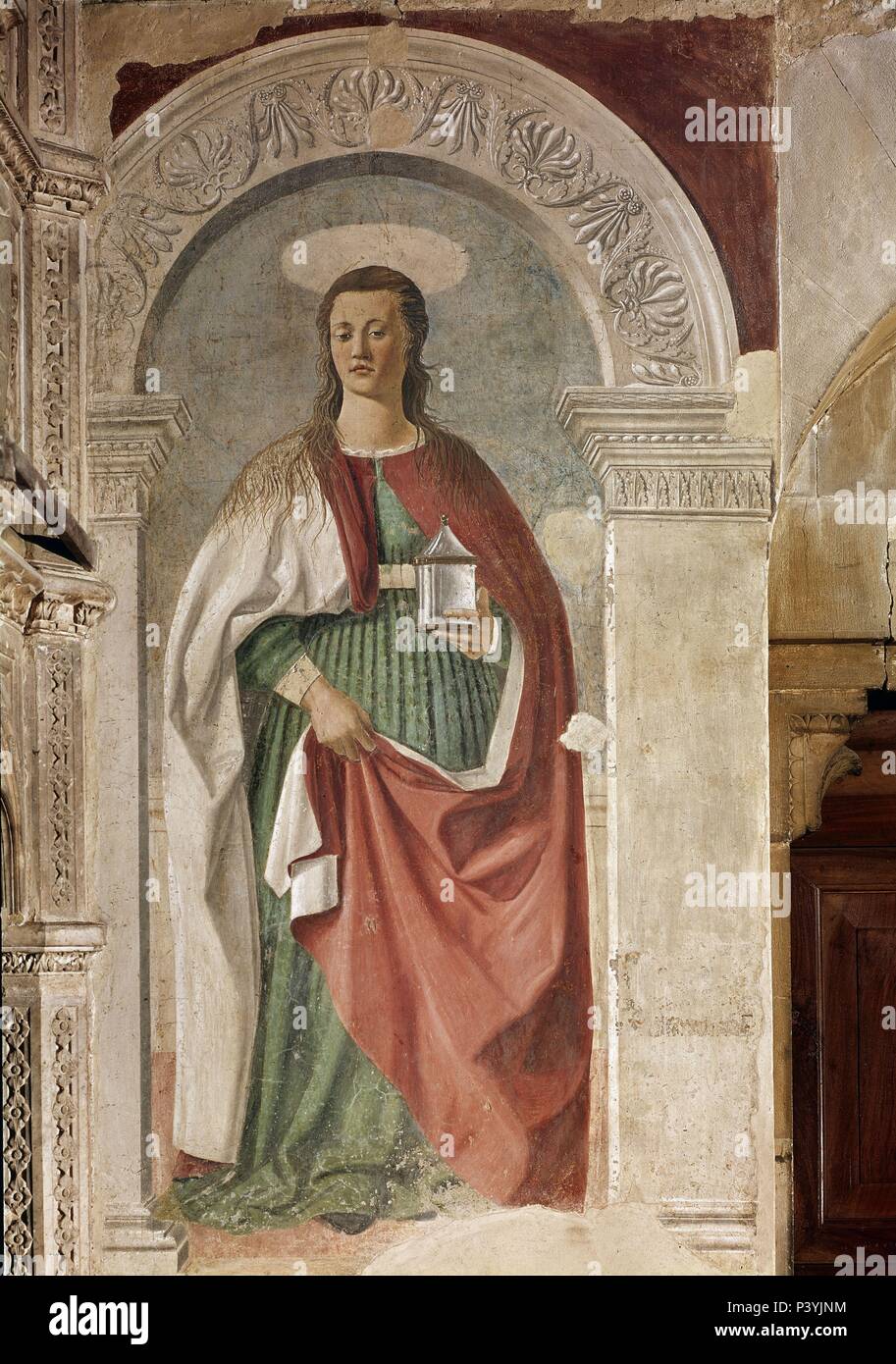 Scuola Italiana. Santa Maria Maddalena. Affresco. Arezzo, Cattedrale. Autore: Piero della Francesca (c. 1415-1492). Posizione: Catedral, AREZZO, Italia. Foto Stock