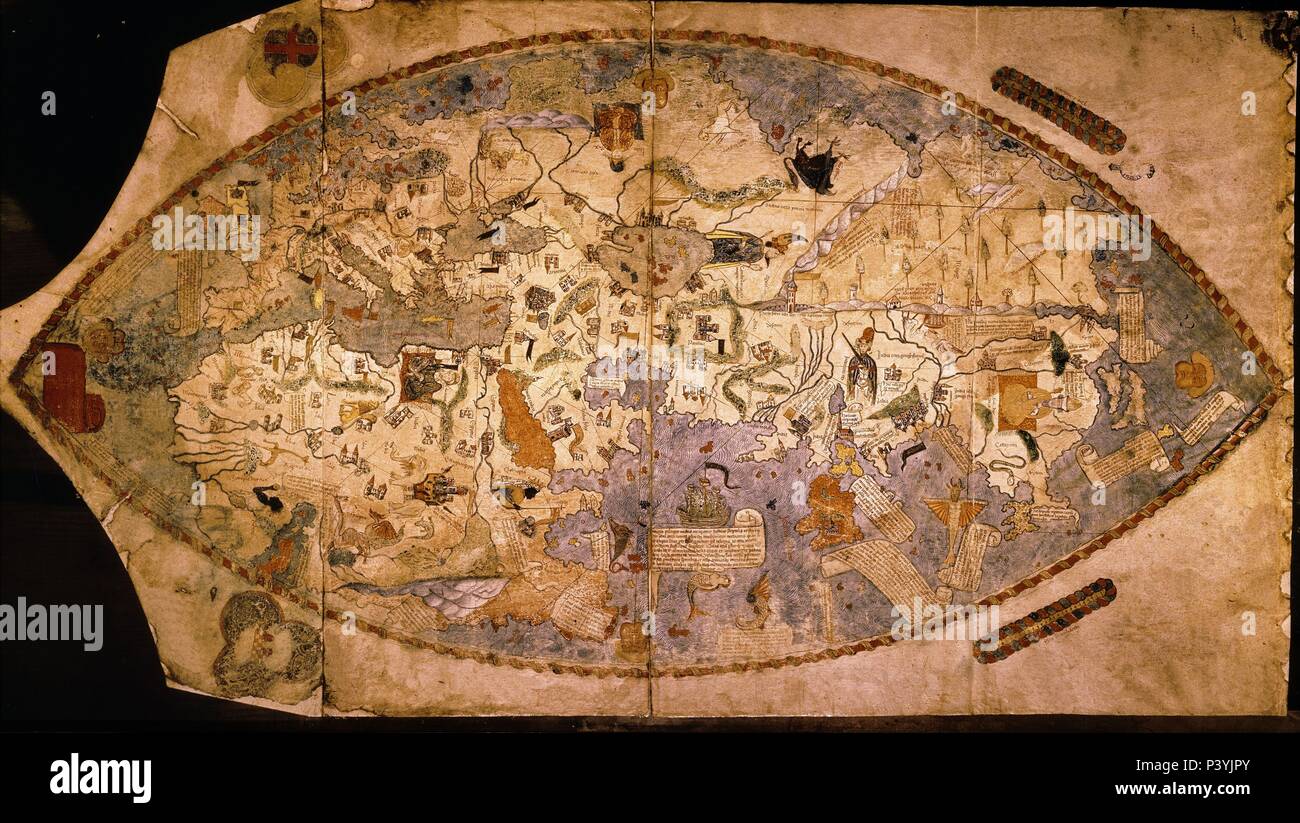 Portolano planisfero e. Firenze, Biblioteca Nazionale. L'Italia. Autore: Paolo dal Pozzo Toscanelli (1397-1482). Posizione: Biblioteca Nacional COLECCIÓN, Florenz, Italia. Foto Stock