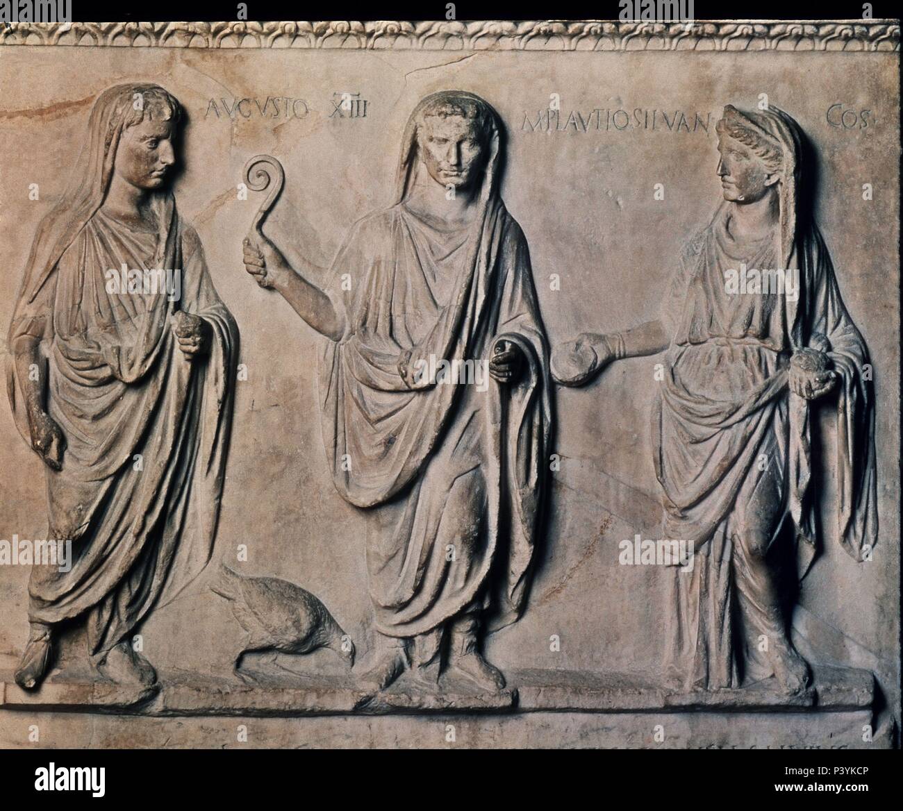 ARA DE LOS LARES DE AUGUSTO - ESCULTURA ROMANA -ALTORRELIEVE. Posizione: GALERIA DE LOS UFFIZI, Florenz, Italia. Foto Stock