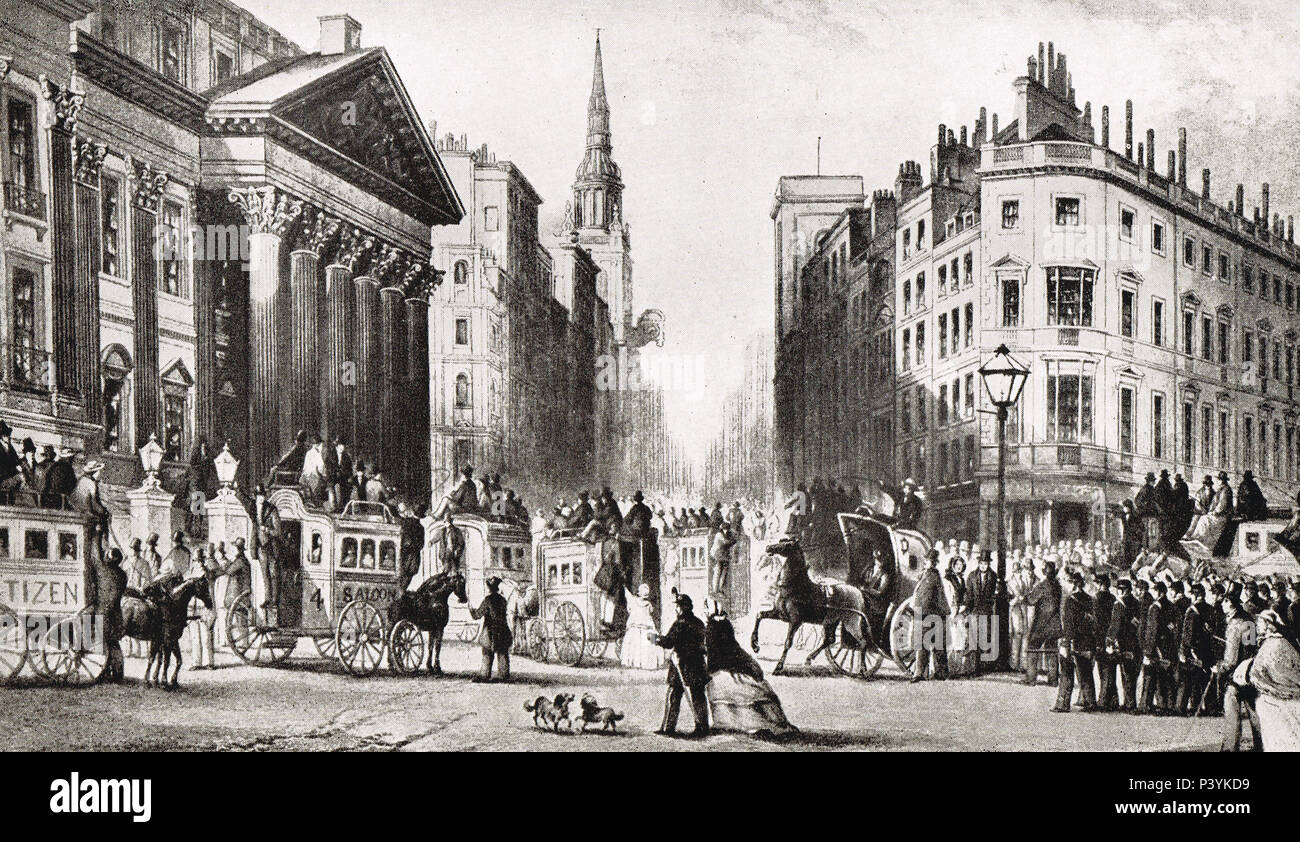 Coltello-board, omnibuses Mansion House, Londra, Inghilterra, circa 1859 Foto Stock