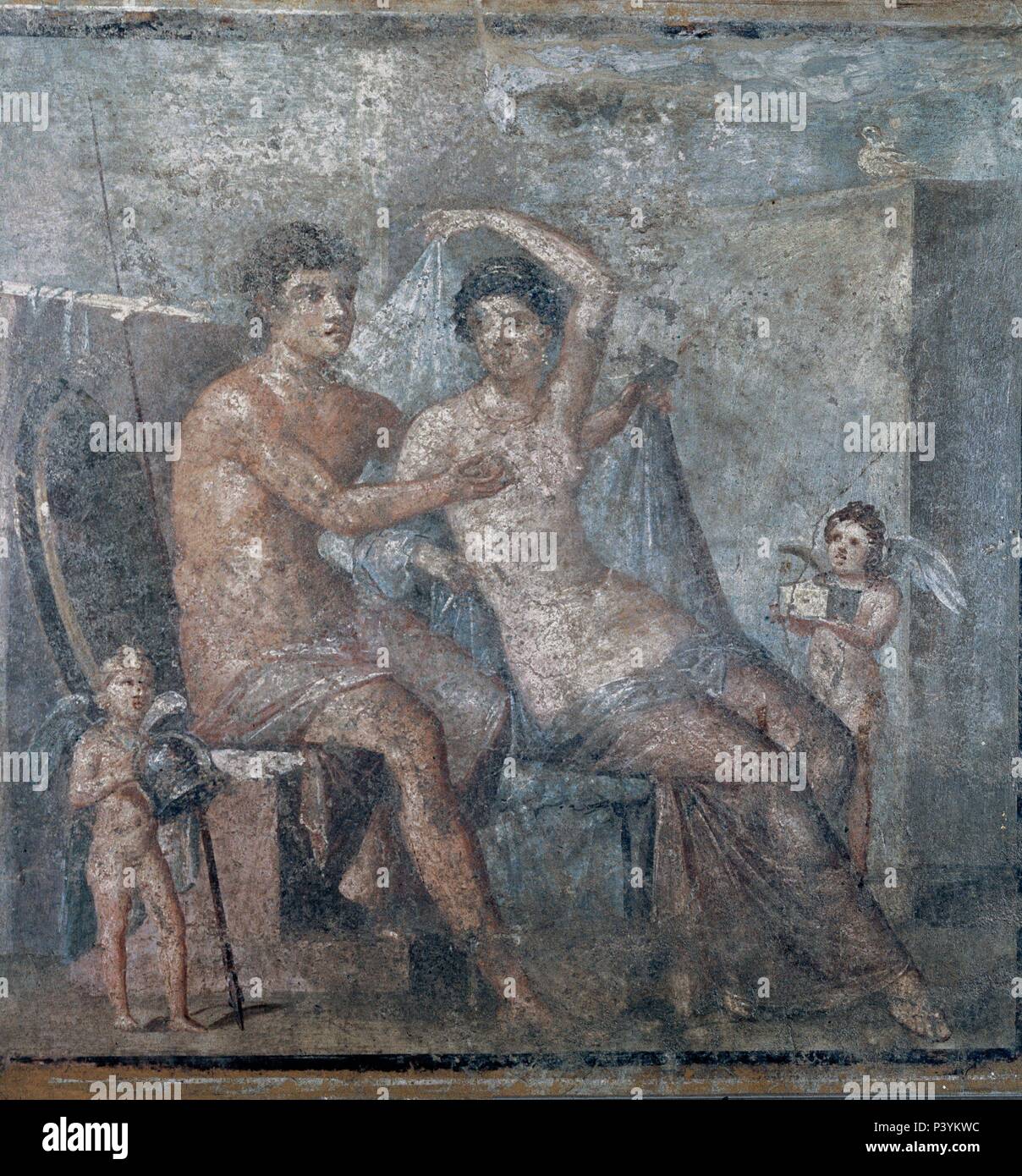 PINTURA POMPEYANA PARIETALI - MARTE Y VENUS - SIGLO I. UBICAZIONE: Museo Nazionale di Archeologia, NEAPEL, Italia. Foto Stock