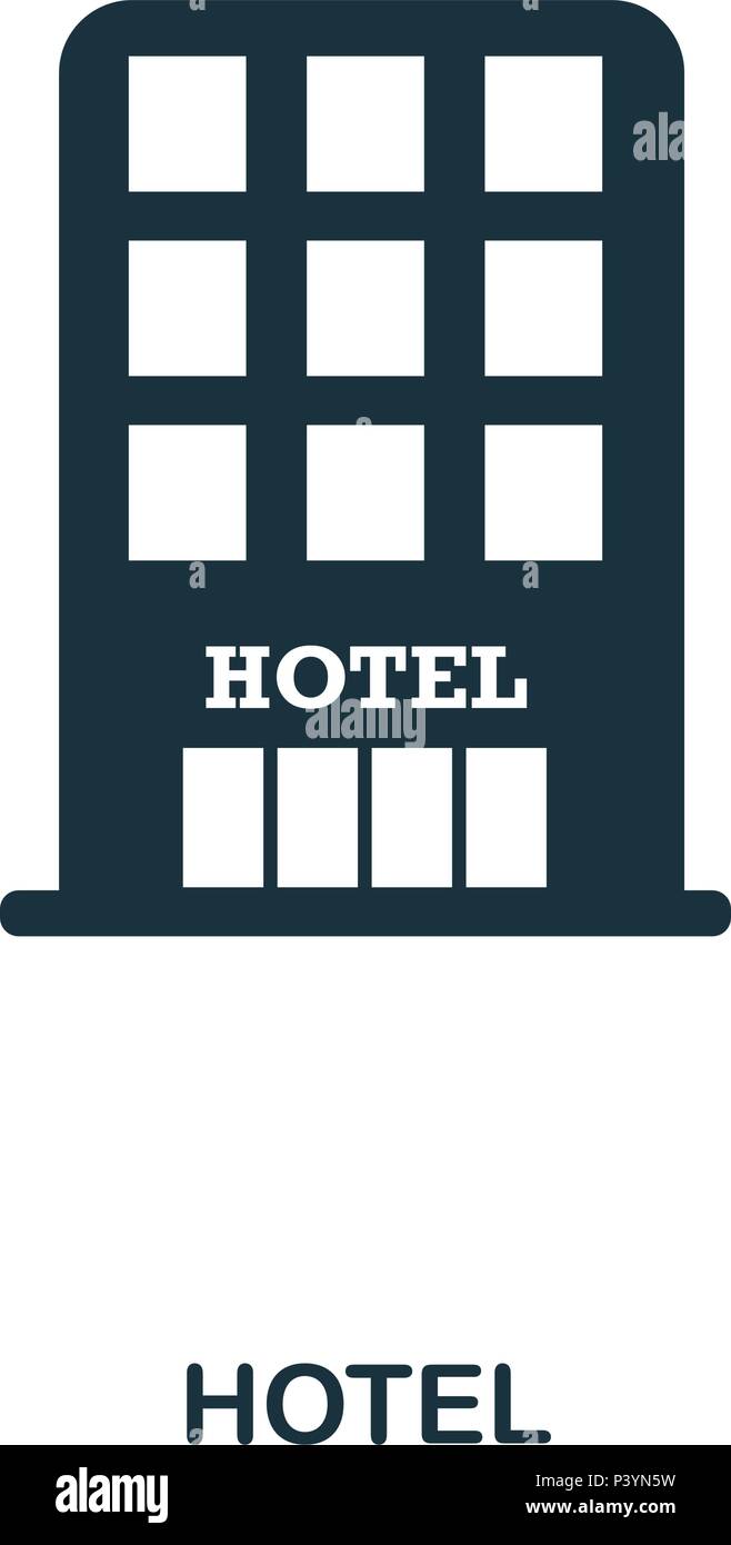 Icona Hotel. Mobile App, stampa, icona del sito web. Semplice elemento cantare. Monocromatico icona Hotel illustrazione. Illustrazione Vettoriale