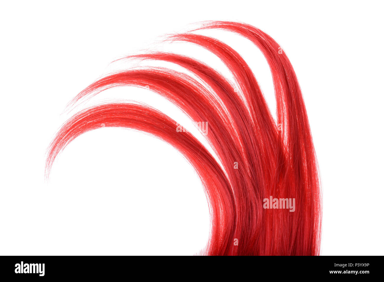 Pezzo isolato di cinque sezioni di capelli rossi Foto Stock