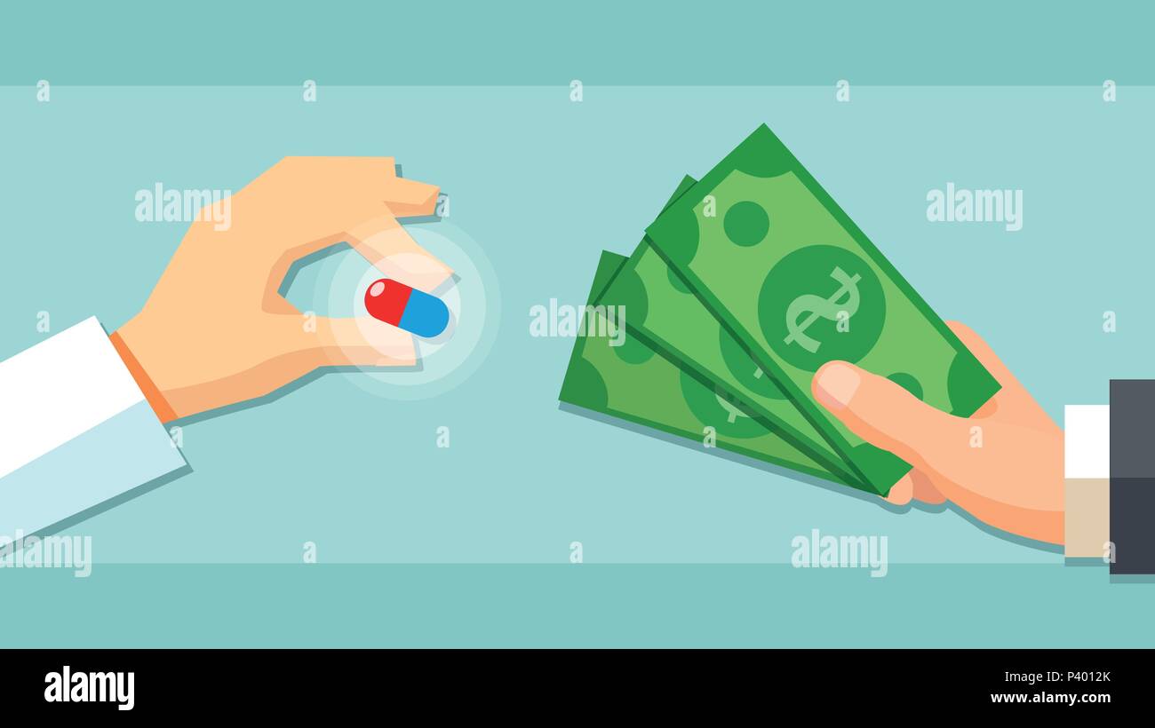 Acquisto di pillole di medico farmaci concetto. Pharmacy store. Appartamento in stile icona vettore Illustrazione Vettoriale