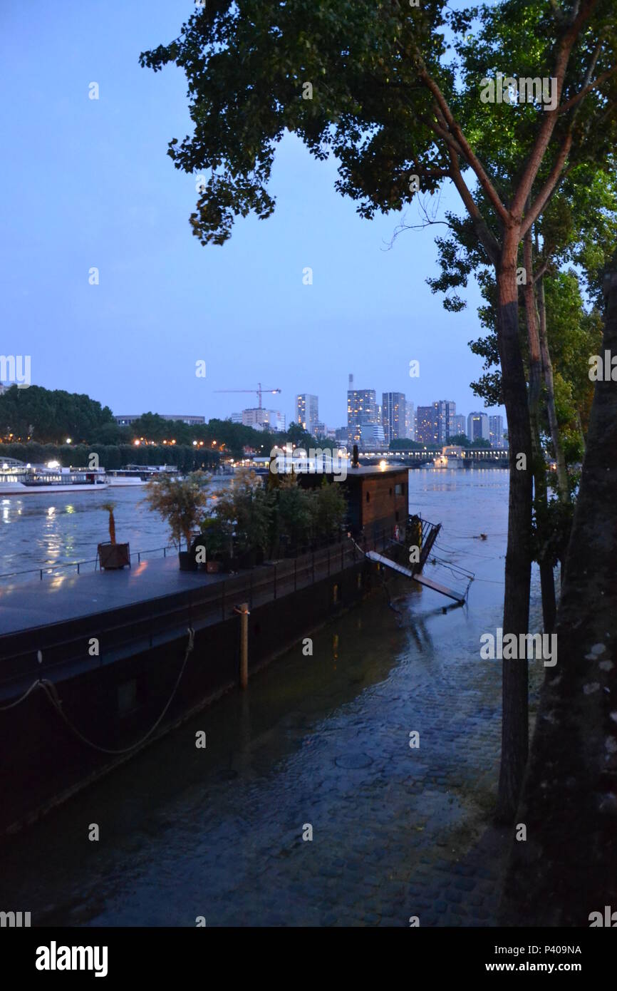 Les grandes crus à Paris - Les Quais de Seine ne sont accessibles plus : l'eau est montée. Du Trocadéro à Bercy, en passant par la Bibliothèque François Mitterrand, des quais Mauriac à l'Ile Saint Louis, Onu paysage jamais vu en février 2018 et 2016 Foto Stock