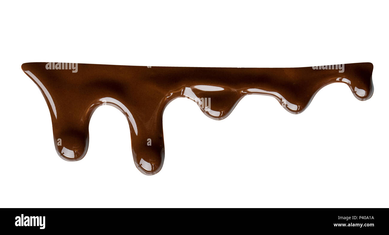 Il cioccolato fuso gocciolamento isolati su sfondo bianco Foto Stock