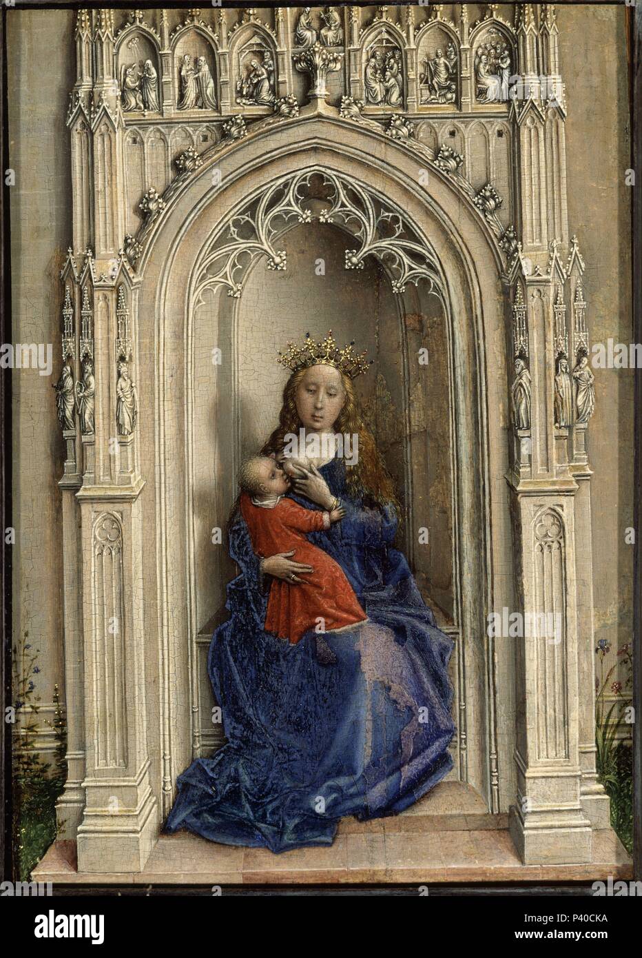 LA VIRGEN CON EL NIÑO ENTRONIZADA-H.1433-OLEO/TABLA-14,2x10,2cm. Autore: Rogier van der Weyden (c. 1399-1464). Posizione: il museo Thyssen-BORNEMISA, MADRID, Spagna. Foto Stock