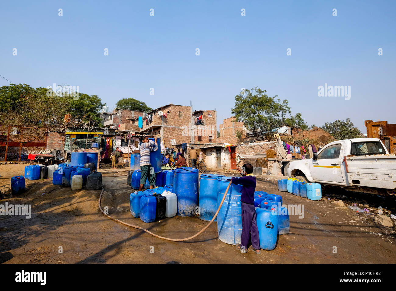 India, Nuova Delhi, baraccopoli locale Foto Stock