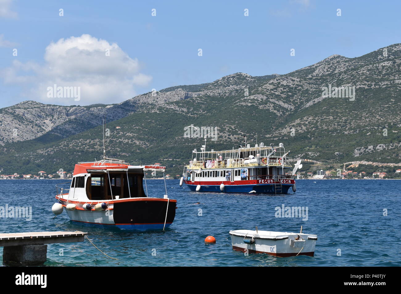 Le barche nel porto, la città di Korcula, Isola di Korcula, Croazia, Giugno 2018 Foto Stock