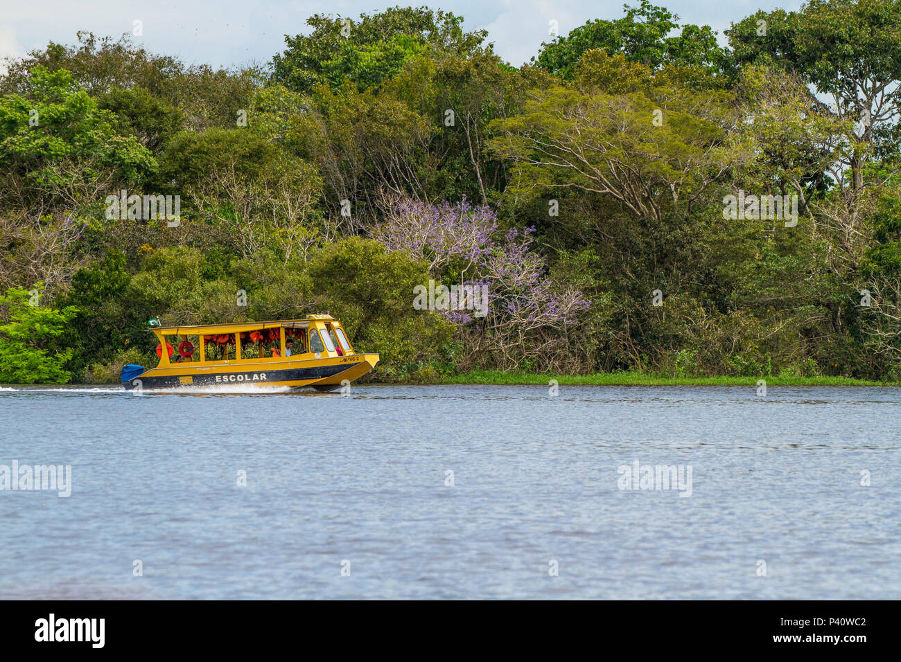 Rio Solimões - AM Barco escola barco escolar barco escolar no Rio Solimões Embarcação Embarcação Amazônica barco fluviale Embarcação transporte Amazônia Norte do Brasil Brasil Foto Stock