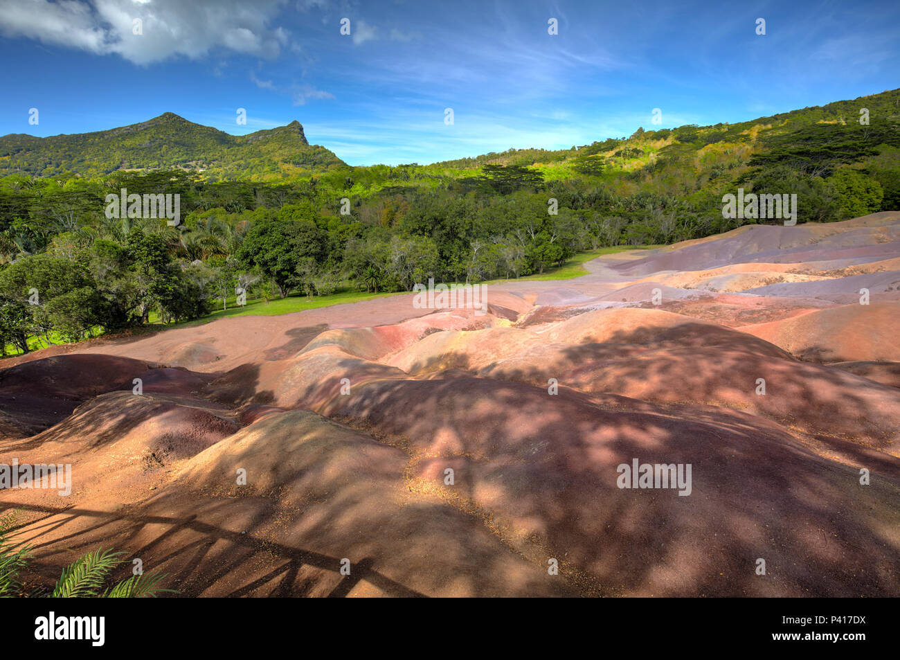 La formazione geologica chiamato sette terre colorate di Chamarel pianura, Maurizio Foto Stock