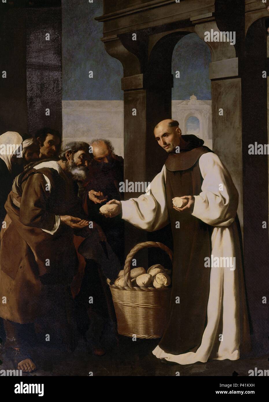 "La misericordia di Fra Martin de Vizcaya", 1639, olio su tela, 290 x 222 cm. Autore: Francisco de Zurbaran (c. 1598-1664). Posizione: MONASTERIO-PINTURA, Guadalupe Caceres, Spagna. Foto Stock