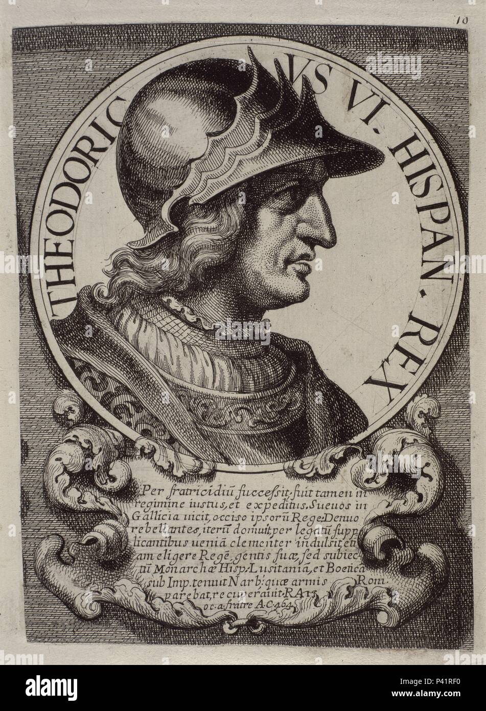 TEODORICO II (?/467) - REY VISIGODO - effigi serie ET REGUM HISPANIAE - GRABADO SIGLO XVII. Autore: Arnoldo van Westerhout (1651-1725). Posizione: Biblioteca Nacional-COLECCION, MADRID, Spagna. Foto Stock