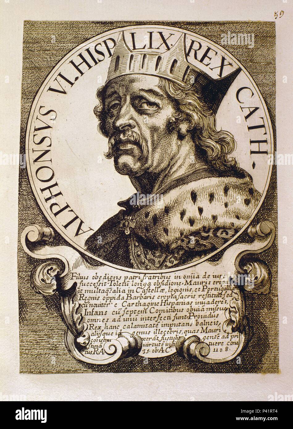 ALFONSO VI (1040-1109) REY DE LEON (1065 - 1109) de Galicia (1071 - 1072; 1072 - 1109) REY DE CASTILLA (1072 - 1109)effigi serie ET REGUM HISPANIAE. Autore: Arnoldo van Westerhout (1651-1725). Posizione: Biblioteca Nacional-COLECCION, MADRID, Spagna. Foto Stock