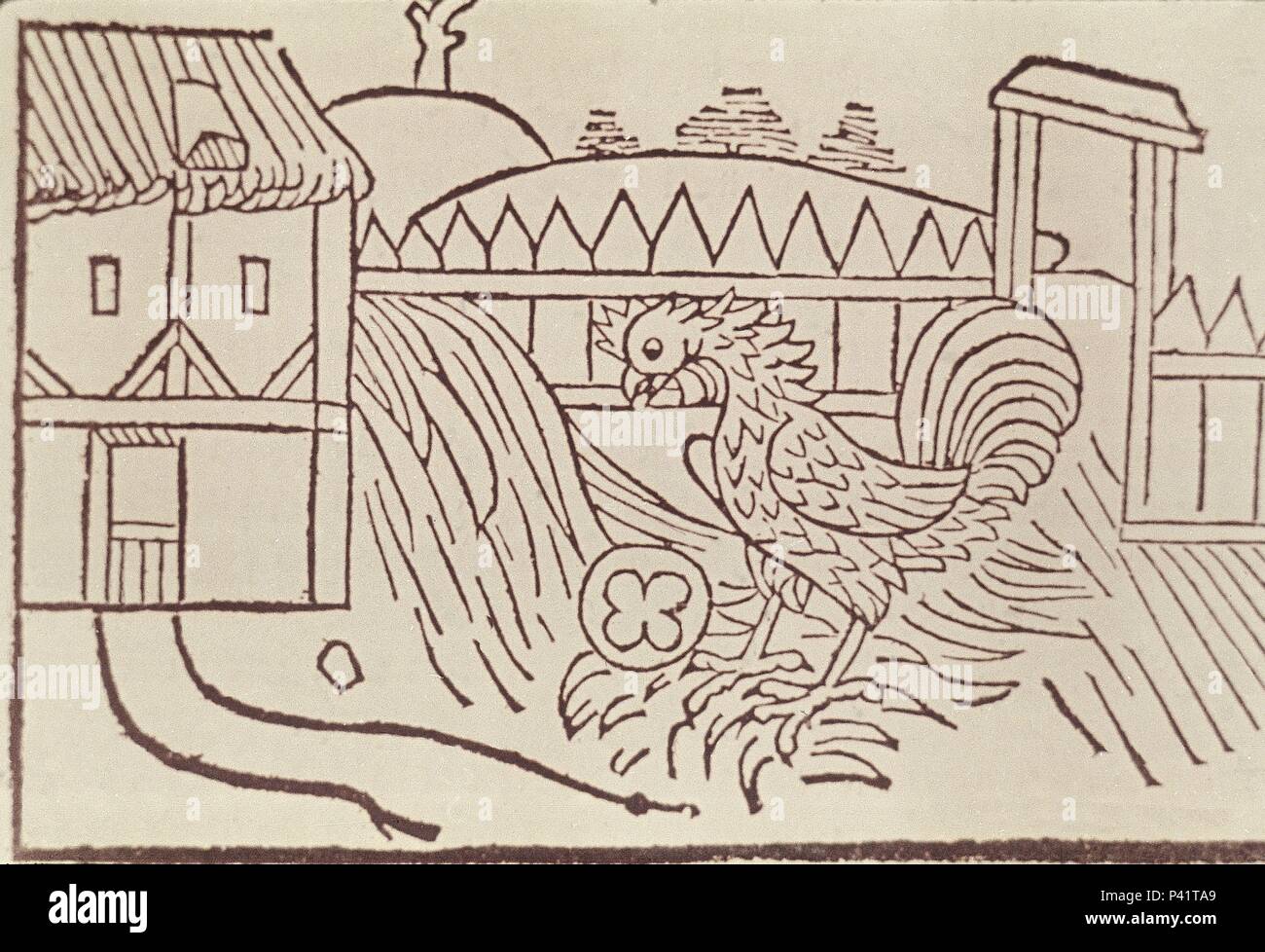 EL GALLO QUE ENCONTRO ZAFIRO ONU - FABULA DEL LIBRO DEL BUEN AMOR DEL Arcipreste de Hita. Autore: Arcipreste de Hita (RUIZ JUAN). Foto Stock