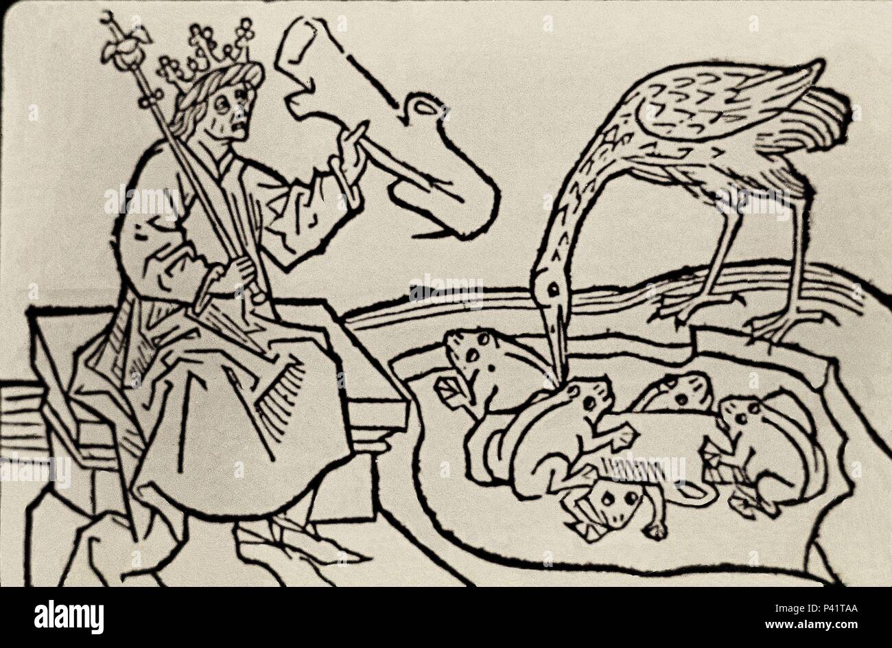 LAS RANAS PIDEN REY un Giove - FABULA DEL LIBRO DEL BUEN AMOR DEL Arcipreste de Hita. Autore: Arcipreste de Hita (RUIZ JUAN). Foto Stock