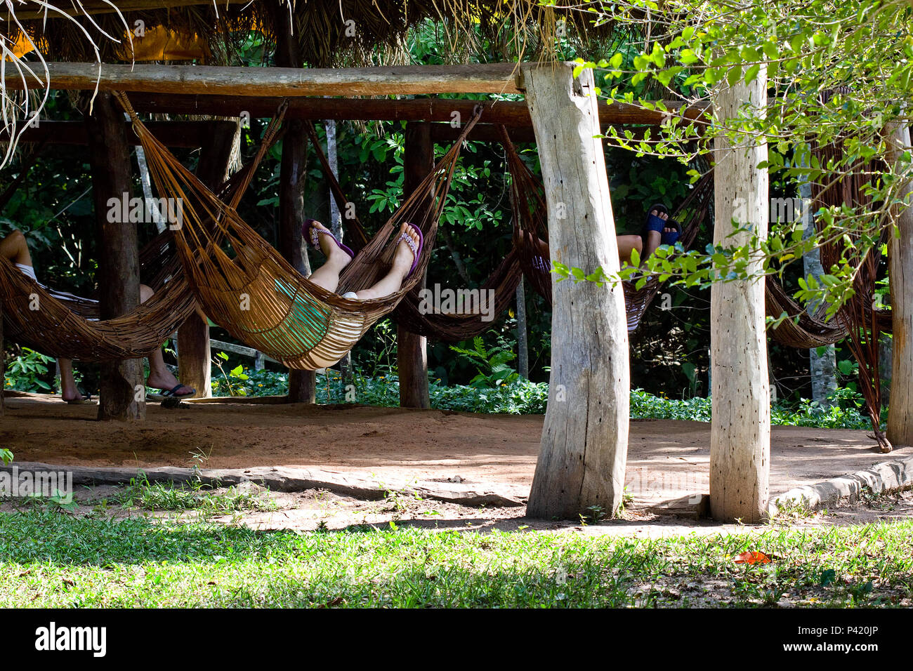 Rio do Peixe - Bonito - Mato Grosso do Sul Data 14/09/2010 Rede pantaneira Rede de Descanso Rio do Peixe Bonito Mato Grosso do Brasil Pantanal Foto Stock