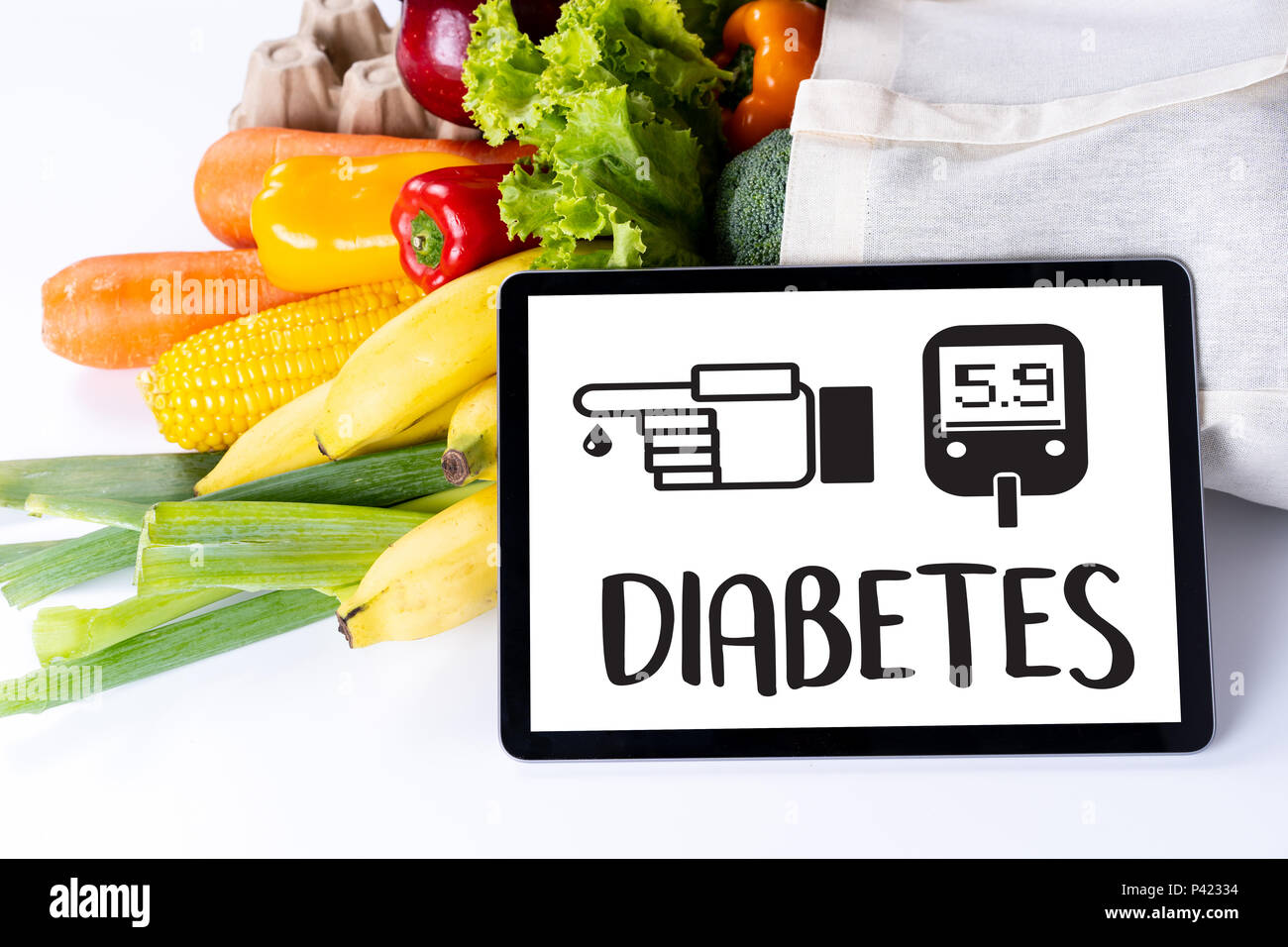 Una prova del diabete, salute concetto medico , obesità , test del sangue Foto Stock