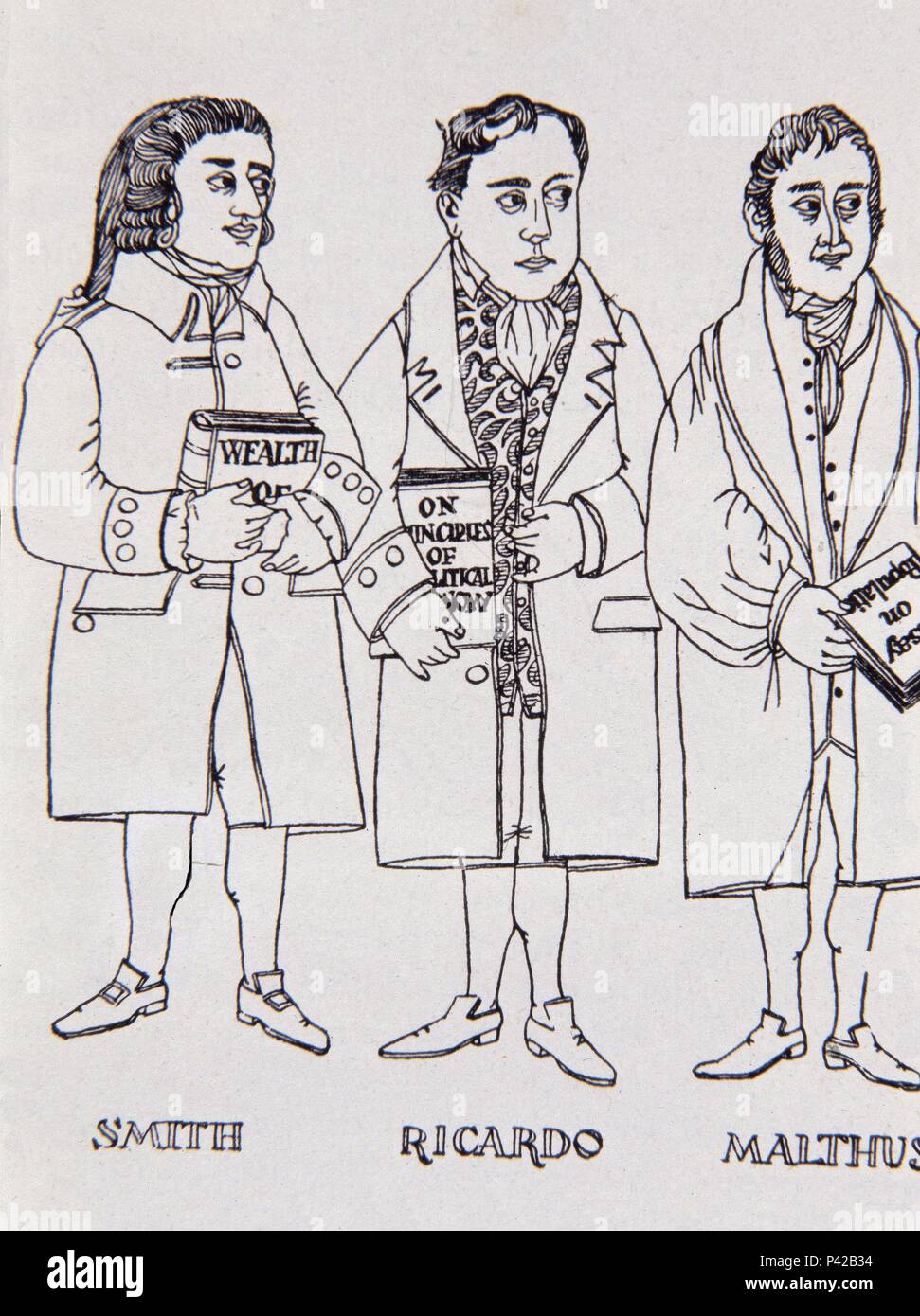 ADAM SMITH e David Ricardo-Robert Thomas Malthus-ECONOMISTAS. Foto Stock