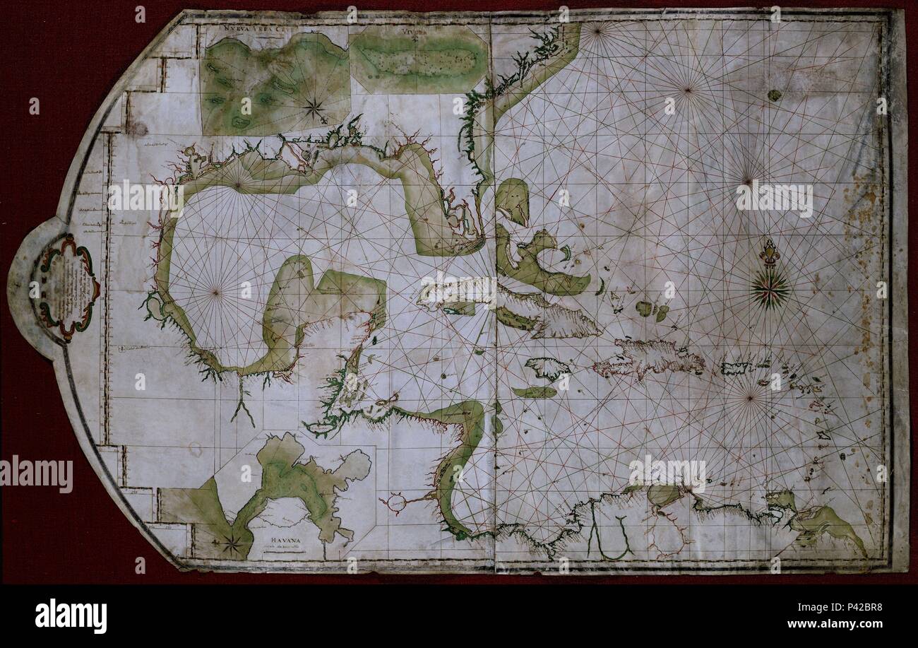 MAPA DE LA COSTA DE Messico, Cuba, Haiti Y REPUBLICA DOMINICANA - 1745. Autore: Antonio Movos (XVIII sec.). Posizione: MUSEO NAVAL / MINISTERIO DE MARINA, MADRID, Spagna. Foto Stock