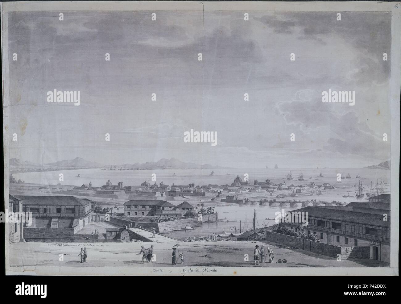 VISTA DE MANILA - PANORAMICA CON LA BAHIA - EXPEDICION MALASPINA (1789-1794). Autore: Fernando Brambila (1763-1832). Posizione: MUSEO NAVAL / MINISTERIO DE MARINA, MADRID, Spagna. Foto Stock