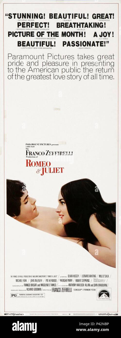 Pellicola originale titolo: Romeo e Giulietta. Titolo inglese: Romeo e Giulietta. Regista: FRANCO ZEFFIRELLI. Anno: 1968. Credito: Paramount Pictures / Album Foto Stock
