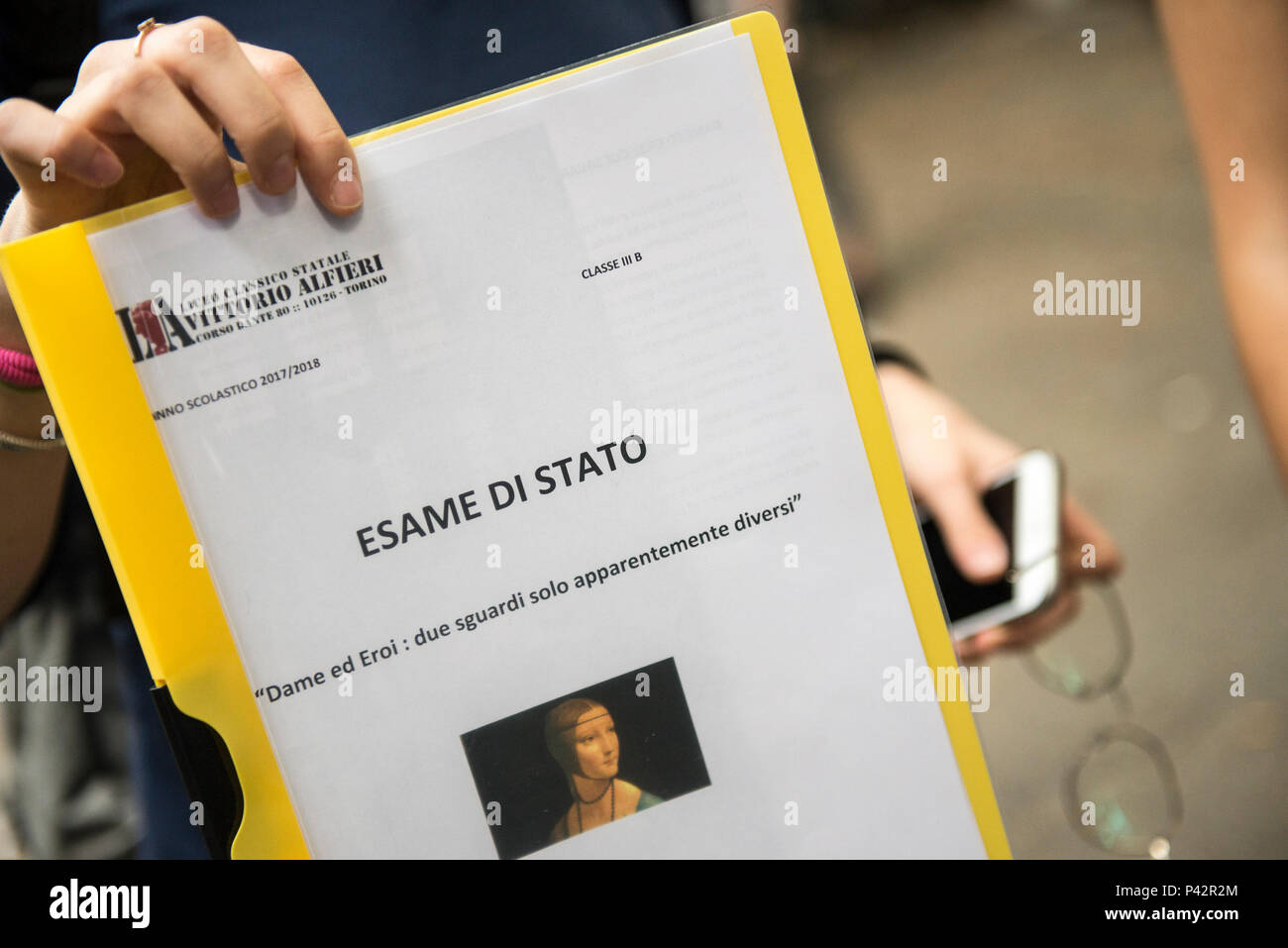 Torino Piemonte, Italia. Xx Giugno, 2018. Torino, Italy-June 20, 2018: Primo giorno di alta scuola gli esami a Vittorio Alfieri membro di alta scuola in Torino Credito: Stefano Guidi/ZUMA filo/Alamy Live News Foto Stock