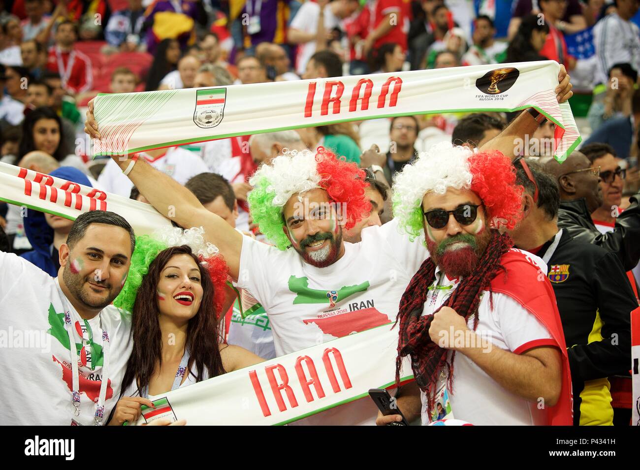 Jun 20th, 2018. Kazan, Russia. Per gli appassionati di calcio durante il 2018 FIFA World Cup Russia Gruppo B corrispondono Iran v Spagna a Kazan arena. Shoja Lak/Alamy Live News. Foto Stock