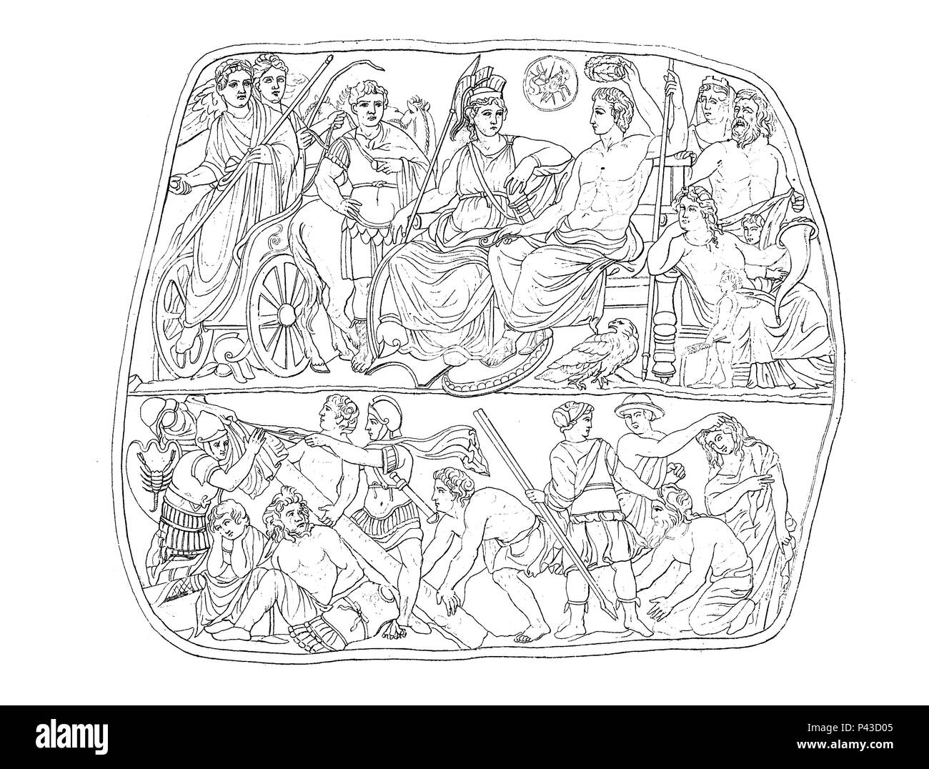 Apoteosi, divinizzazione e divinizzazione dell'imperatore romano Augusto, Apotheose, Erhebung eines Menschen zu einem Gott oder Halbgott, des rÃ¶mischer Kaiser, Augusto, 43 v.Chr - 14 n.Chr, digitale migliorata la riproduzione di un immagine storica Foto Stock